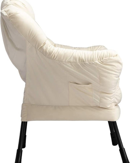 AbocoFur Modern Fabric Large Lazy Chair, Accent Oversized Comfy Reading Chair, Thick Padded Cozy Lounge Chair with Armrest, Steel Frame Leisure Sofa Chair for Living Room, Bedroom, Dorm, Beige - LeafyLoom