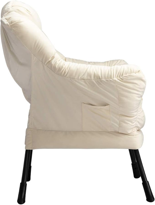 AbocoFur Modern Fabric Large Lazy Chair, Accent Oversized Comfy Reading Chair, Thick Padded Cozy Lounge Chair with Armrest, Steel Frame Leisure Sofa Chair for Living Room, Bedroom, Dorm, Beige - LeafyLoom