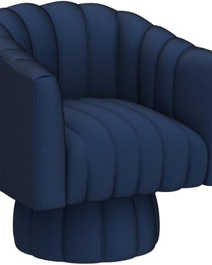 Accent Chair Mid Century 360 Degree Swivel Chair,Modern Lounge Sofa Round Barrel Chair with Wide Upholstered,Fluffy Velvet Fabric Chairs for Home Sofa Living Room/Bedroom/Waiting Room(Navy) - LeafyLoom
