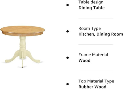 East West Furniture Kitchen Table, 36x36 Inch, ANT-OMK-TP - LeafyLoom