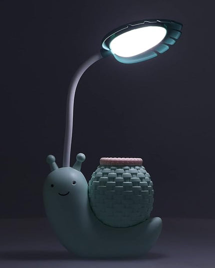 LED Desk Lamp with Pen Holder Cartoon Holder Multiple Function USB Charging Cute Desk Light for Students Kids(Blue) - LeafyLoom