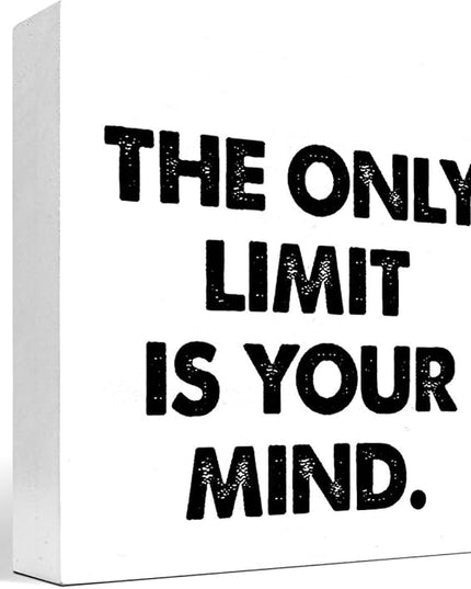Positive Wood Box Sign Desk Decor,The Only Limit is Your Mind Wood Plaque Signs,Rustic Inspirational Wooden Block Sign Decor for Office Workplace Classroom Shelf Table Decoration C1079 - LeafyLoom