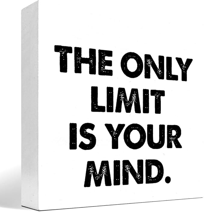 Positive Wood Box Sign Desk Decor,The Only Limit is Your Mind Wood Plaque Signs,Rustic Inspirational Wooden Block Sign Decor for Office Workplace Classroom Shelf Table Decoration C1079 - LeafyLoom
