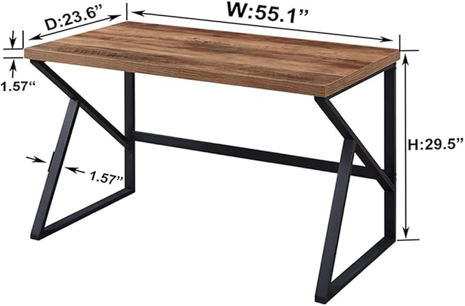 HSH Minimalist PC Desk, Industrial Home Office Desk, Sturdy Wood and Metal Desk, Rustic Vintage Oak 55 Inch Work Study Writing Desks Computer Table for Living Room Bedroom - LeafyLoom