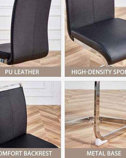 Dining Chairs Set, Kitchen Modern Metal Chairs with Faux Leather Padded Seat High Back and Sturdy Chrome Legs, Chairs for Dining Room (Black-1, Set of 4) - LeafyLoom
