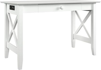 AFI Lexi Desk with Drawer and Charging Station in White - LeafyLoom