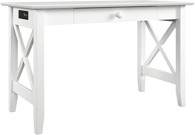 AFI Lexi Desk with Drawer and Charging Station in White - LeafyLoom