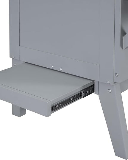 Murphy Bed Full Size with USB Port and Removable Shelves on Each Side, Wooden Platform Bedframe Foldable into Wall Cabinet, Space Saving, for Bedroom Guest Room Office, Gray - LeafyLoom