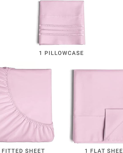 Twin Size 3 Piece Sheet Set - Comfy Breathable & Cooling Sheets - Hotel Luxury Bed Sheets for Women & Men - Deep Pockets, Easy-Fit, Soft & Wrinkle Free Sheets - Light Pink Oeko-Tex Bed Sheet Set - LeafyLoom
