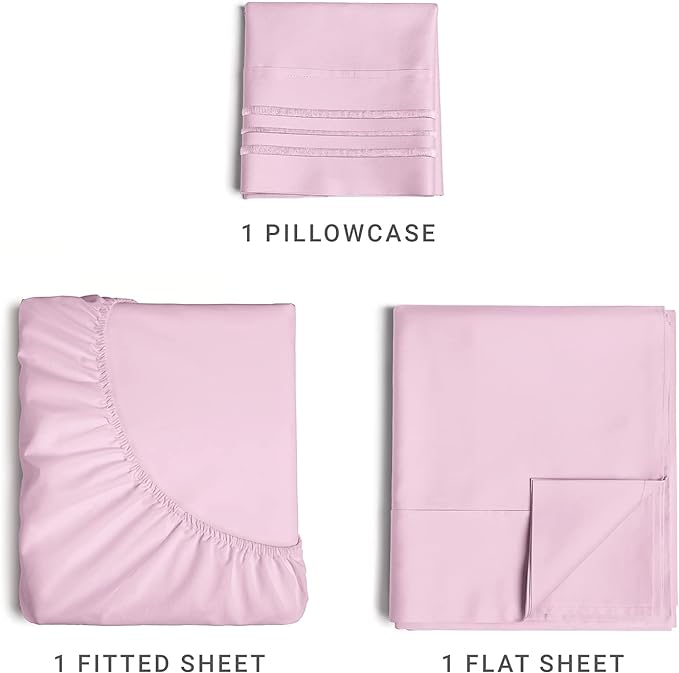 Twin Size 3 Piece Sheet Set - Comfy Breathable & Cooling Sheets - Hotel Luxury Bed Sheets for Women & Men - Deep Pockets, Easy-Fit, Soft & Wrinkle Free Sheets - Light Pink Oeko-Tex Bed Sheet Set - LeafyLoom