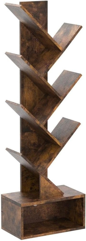 Hoctieon 6 Tier Tree Bookshelf, Tall Bookcase with Drawer, Freestanding Book Shelf, Display Floor Standing Storage Shelf, Book Organizer Shelves for Home Office, Rustic Brown - LeafyLoom