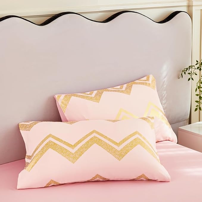 7PCS Rose Gold and Pink Bedding Set,Pink Comforter Set Full Size,Rose Gold Bedding Set Full,Bed in A Bag Full for Teen Girls Women,Bedroom Decoration Full Pink/Rose Gold - LeafyLoom