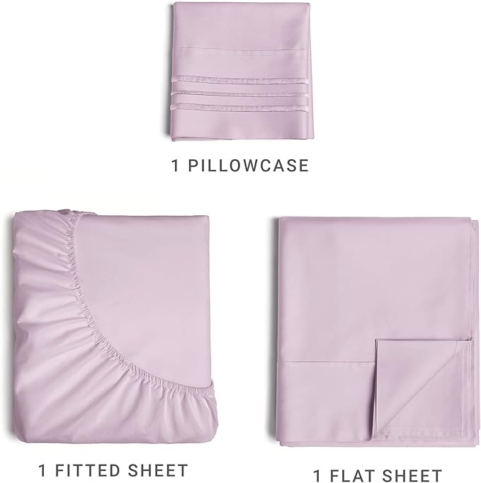 Twin XL Size 3 Piece Sheet Set - Comfy Breathable & Cooling Sheets - Hotel Luxury Bed Sheets for Women & Men - Deep Pockets, Easy-Fit, Soft & Wrinkle Free Sheets - Light Lavender Oeko-Tex Bed Sheets - LeafyLoom