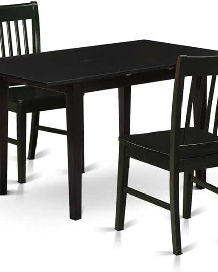 East West Furniture NOFK3-BLK-W 3 Piece Set Contains a Rectangle Dining Table with Butterfly Leaf and 2 Kitchen Chairs, 32x54 Inch - LeafyLoom