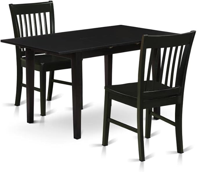 East West Furniture NOFK3-BLK-W 3 Piece Set Contains a Rectangle Dining Table with Butterfly Leaf and 2 Kitchen Chairs, 32x54 Inch - LeafyLoom