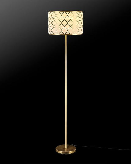 Globe Electric Novogratz x 65787 Kinsley 65" Floor Lamp, Matte Brass, Metal Mesh Over Cotton Shade - LeafyLoom