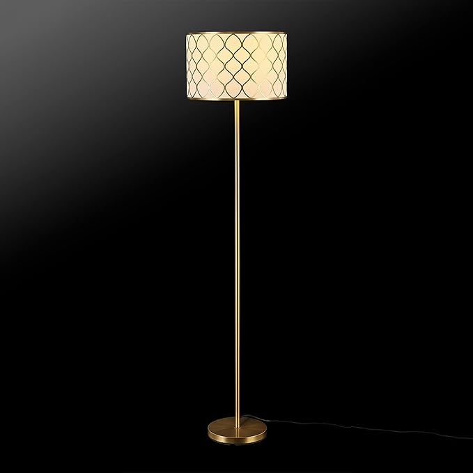 Globe Electric Novogratz x 65787 Kinsley 65" Floor Lamp, Matte Brass, Metal Mesh Over Cotton Shade - LeafyLoom