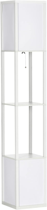HOMCOM Modern Floor Lamp with Shelves & Dual Ambient Lighting, Tall Standing Lamp for Living Room, Bedroom with Fabric Lampshade (Bulb not Included), White - LeafyLoom