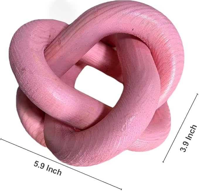 Wood Knot Decor -Coffee Table Decor Shelf Decor Table Books Hand Carved Home Decoration Boho Country Rustic Modern Shabby Chic Style Decor 3 Link Wooden Knot Chain Link Decor (Pink) - LeafyLoom