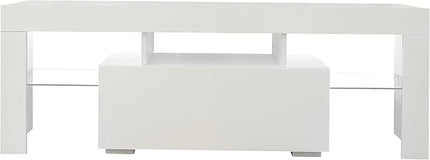 TV Stand Base, Entertainment Center Cabinet with LED Light Media Console for Living Room, Bedroom, 51 Inch, White - LeafyLoom