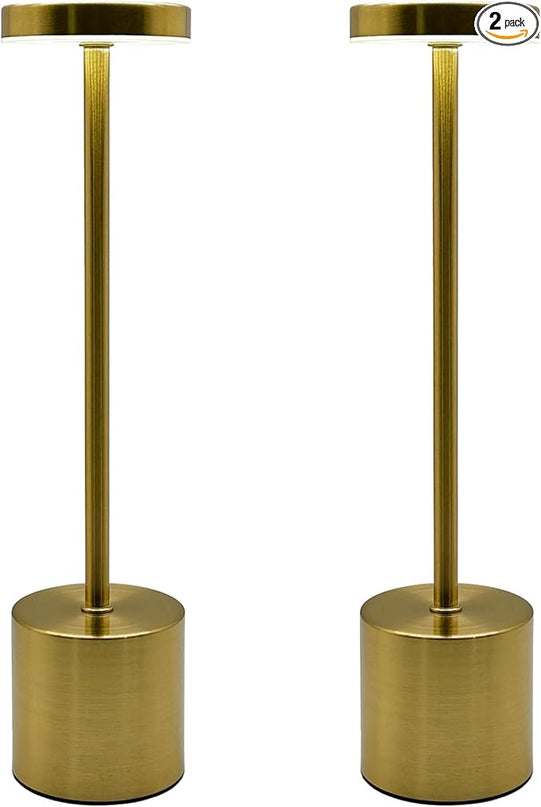 2 Pack Cordless Table Lamp Rechargeable 5000mAh Battery Operated Portable LED Desk Lamp 3 Color Temperature Stepless Dimming for Bedroom Restaurant Coffee Shop Party (Gold) - LeafyLoom