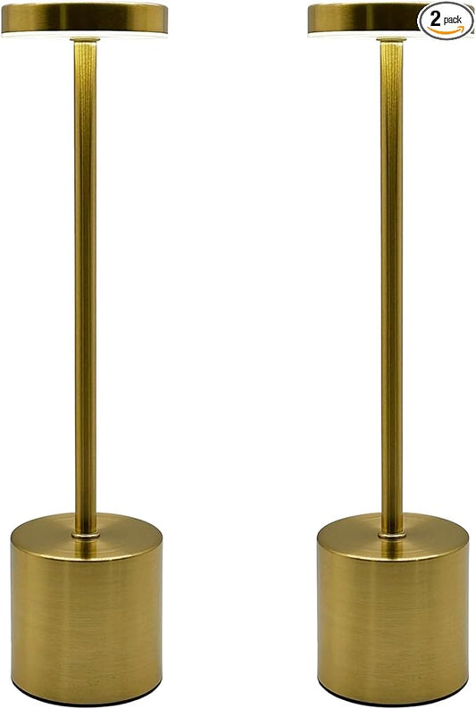 2 Pack Cordless Table Lamp Rechargeable 5000mAh Battery Operated Portable LED Desk Lamp 3 Color Temperature Stepless Dimming for Bedroom Restaurant Coffee Shop Party (Gold) - LeafyLoom