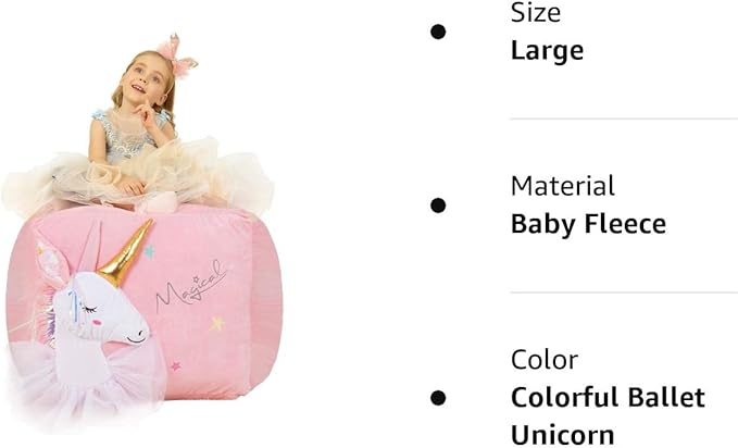 Pink Unicorn Bean Bag Chair for Girls Room Decorations, Toy Storage Beanbag Chairs, Velvet Fabric Super Soft, Extra Large Size Cover Only - LeafyLoom