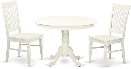 East West Furniture Hartland 3 Piece Dinette Set for Small Spaces Contains a Round Table with Pedestal and 2 Kitchen Dining Chairs, 42x42 Inch, Linen White - LeafyLoom