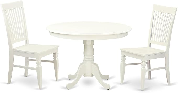 East West Furniture Hartland 3 Piece Dinette Set for Small Spaces Contains a Round Table with Pedestal and 2 Kitchen Dining Chairs, 42x42 Inch, Linen White - LeafyLoom