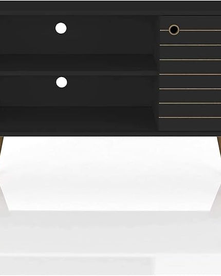 Manhattan Comfort Liberty Mid Century Modern TV Stand for Televisions up to 46 Inches, Bedroom and Living Room Entertainment Center with Storage, Shelves, and Cabinet, 43" Wide, Black - LeafyLoom