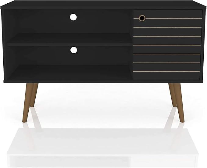 Manhattan Comfort Liberty Mid Century Modern TV Stand for Televisions up to 46 Inches, Bedroom and Living Room Entertainment Center with Storage, Shelves, and Cabinet, 43" Wide, Black - LeafyLoom
