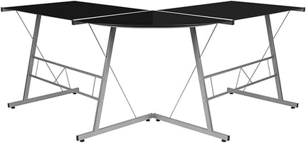 Flash Furniture Ginny L-Shaped Desk 83.5" Computer Corner Desk, Gaming Corner Desk, Home Office Corner Desk, Gaming Desk, Space Saving, Easy to Assemble, Black - LeafyLoom