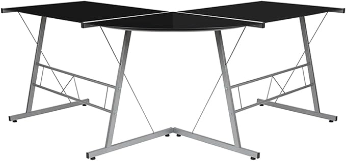 Flash Furniture Ginny L-Shaped Desk 83.5" Computer Corner Desk, Gaming Corner Desk, Home Office Corner Desk, Gaming Desk, Space Saving, Easy to Assemble, Black - LeafyLoom