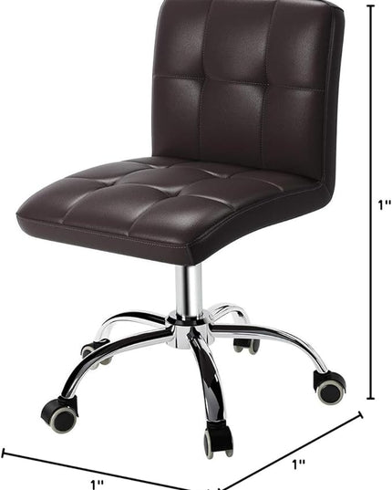 360° Office Desk Chair,PU Adjustable Rolling Task Chair with Backrest for Barber,Office,Home, Computer,360° Swivel,Armless (brown) - LeafyLoom