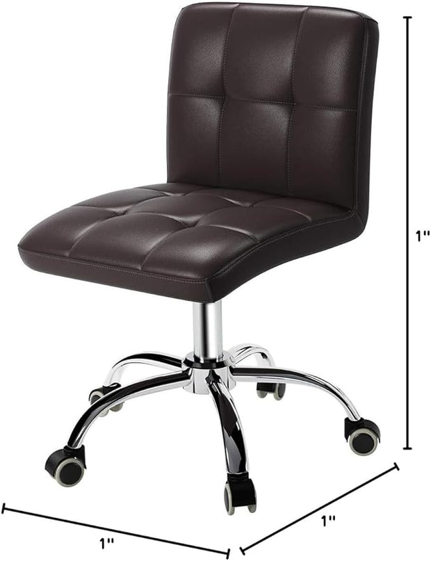 360° Office Desk Chair,PU Adjustable Rolling Task Chair with Backrest for Barber,Office,Home, Computer,360° Swivel,Armless (brown) - LeafyLoom