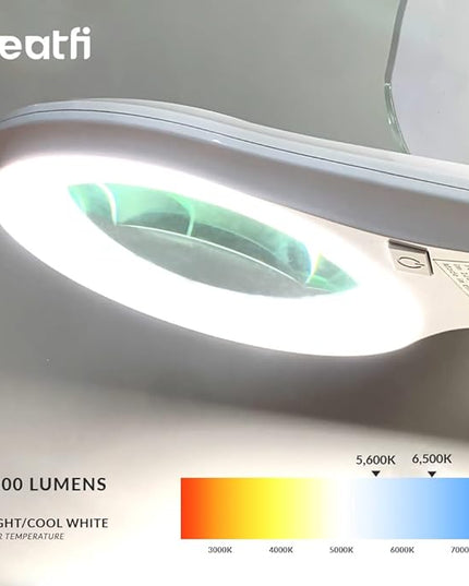 Neatfi (New Model Bifocals 1,200 Lumens Super LED Magnifying Lamp with Clamp, 5D + 20D, Dimmable, 60 Pcs SMD LED, 5 Inches Diameter Lens, Adjustable Arm (5 Diopter + 20 Diopter, White) - LeafyLoom