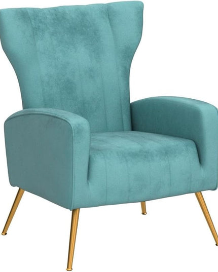 Armchair Modern Velvet Accent Chair, Channel Tufted Bedroom, Office or Living Room Furniture with Elegant Metal Legs, Teal - LeafyLoom