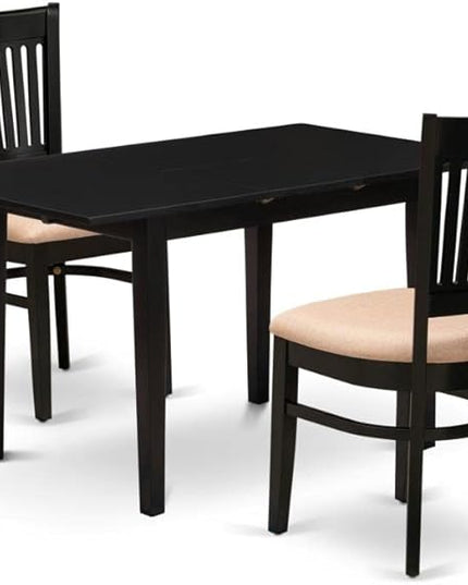 East West Furniture NFVA3-BLK-C 3 Piece Set Contains a Rectangle Dining Room Table with Butterfly Leaf and 2 Linen Fabric Upholstered Chairs, 32x54 Inch - LeafyLoom