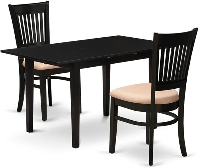 East West Furniture NFVA3-BLK-C 3 Piece Set Contains a Rectangle Dining Room Table with Butterfly Leaf and 2 Linen Fabric Upholstered Chairs, 32x54 Inch - LeafyLoom