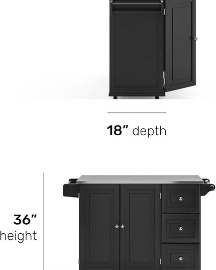 Homestyles Kitchen Cart with Stainless Steel Metal Top, Rolling Mobile Kitchen Island with Storage and Towel Rack, 54 Inch Width, Black - LeafyLoom