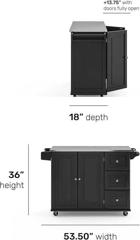 Homestyles Kitchen Cart with Stainless Steel Metal Top, Rolling Mobile Kitchen Island with Storage and Towel Rack, 54 Inch Width, Black - LeafyLoom