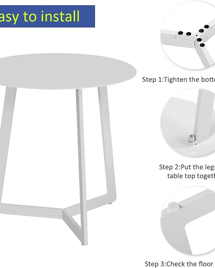 17.7 inch Round End Table, Modern Metal Side Table, Coffee Table for Living Room Sofa Small Coffee Table, Easy to Assemble (White) - LeafyLoom