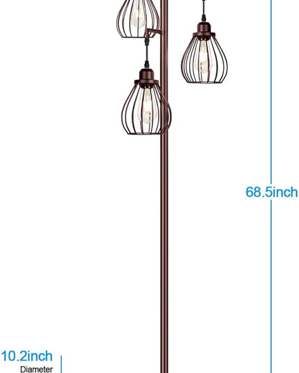 Lakumu Floor Lamp for Living Room, Brown Floor Standing Lamp with 3 Elegant Teardrop Cage Heads & ST58 4W 2700K Edison LED Bulbs, Sturdy Base Tall Vintage Pole Light, Rustic Floor Lamp for Bedroom - LeafyLoom