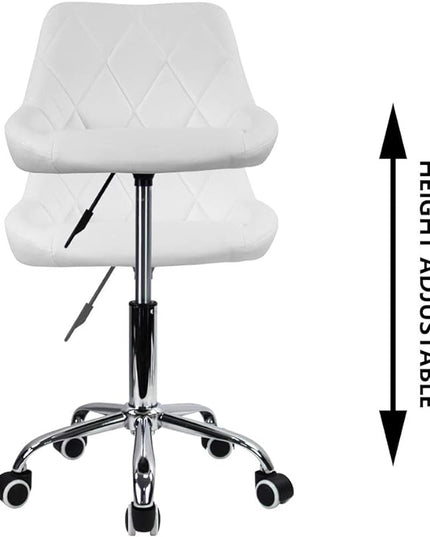 KKTONER Mid Back PU Leather Height Adjustable Swivel Modern Task Chair Computer Office Home Vanity Chair with Wheels (White) - LeafyLoom