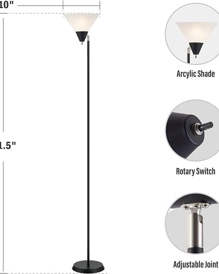 Floor Lamp Standing Lamp Adjustable Head Arcylic Shade Floor Lamps for Living Room/Office/Bedroom (Black) - LeafyLoom