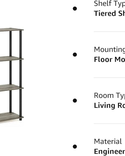 Furinno (99557GYW/BK) Turn-N-Tube 4-Tier Multipurpose Shelf Display Rack - French Oak Grey/Black - LeafyLoom