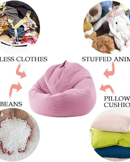 3 Ft Bean Bag Chair Cover (No Filler) Stuffed Animal Storage Bean Bag Cover for Pets Dogs/Cats Bed Corduroy Stuffed for Organizing Plush Toys - LeafyLoom