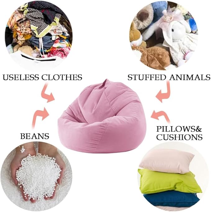 3 Ft Bean Bag Chair Cover (No Filler) Stuffed Animal Storage Bean Bag Cover for Pets Dogs/Cats Bed Corduroy Stuffed for Organizing Plush Toys - LeafyLoom
