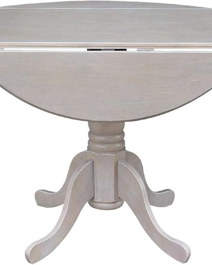 International Concepts Set of Two Dining Chairs and 42" Round Drop Leaf Table, Washed Gray Taupe - LeafyLoom