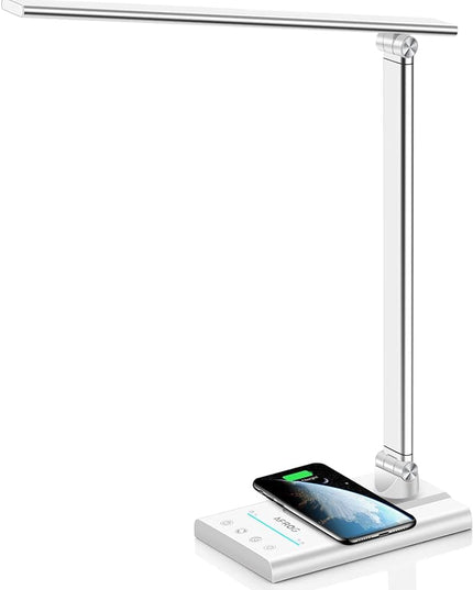 AFROG 5th Gen Multifunctional LED Desk Lamp with 10W Fast Wireless Charger, USB Charging Port,1800Lux Super Bright,5 Lighting Mode,7 Brightness, Touch Control, Auto Timer, 15W Office Table Lamp - LeafyLoom